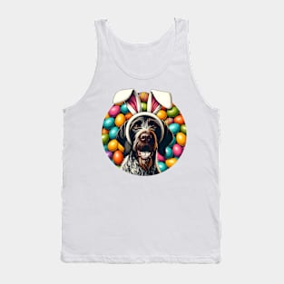 German Wirehaired Pointer Celebrates Easter with Bunny Ears Tank Top